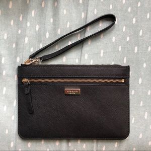 Kate Spade black leather wristlet clutch